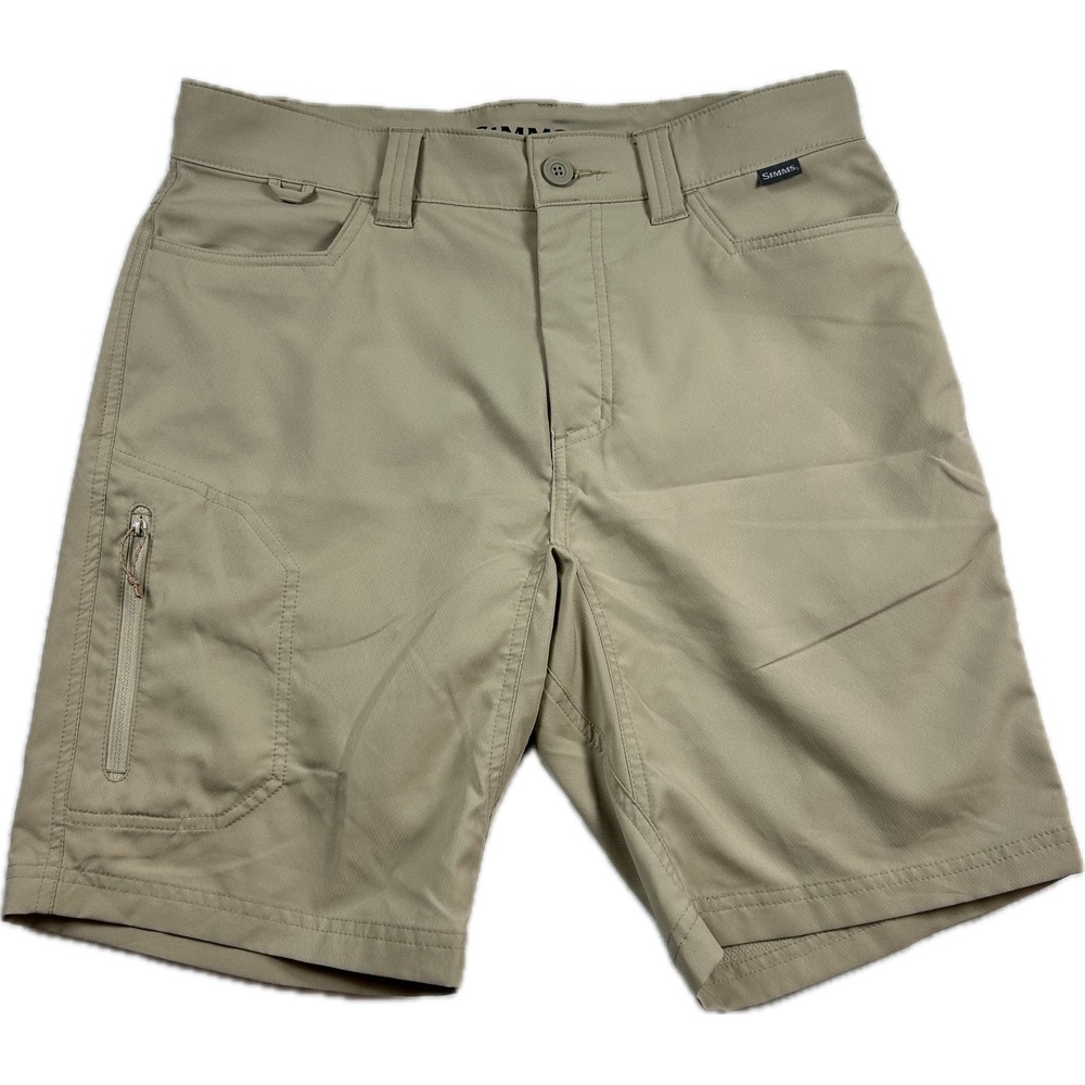 Simms Mens Fishing Shorts Tan Khaki Cargo Pockets D-Ring Outdoor Hiking Size 32